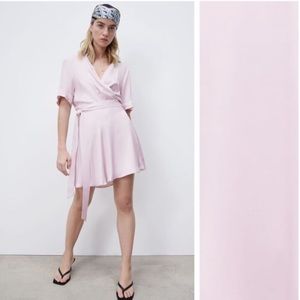 🌹NWT. Zara Light Mauve Satin Mini Wrap Dress. Size S.